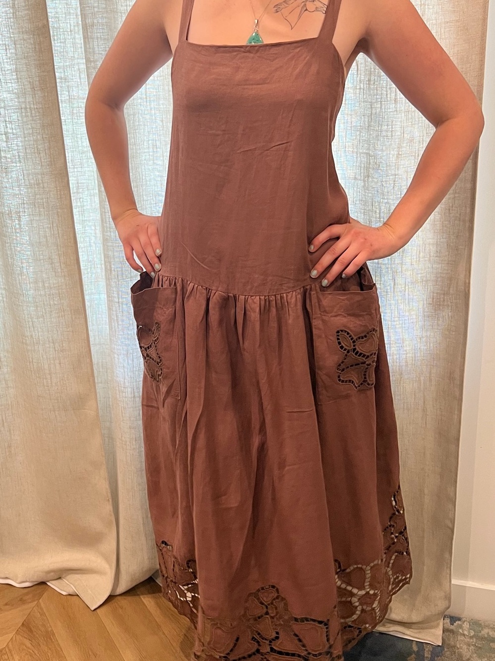Brown Linen-Blend Pocket Maxi Dress - Women